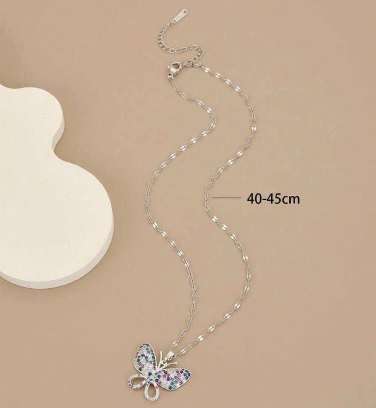 Women Stainless Steel Asymmetrical Zirconia Butterfly Necklace