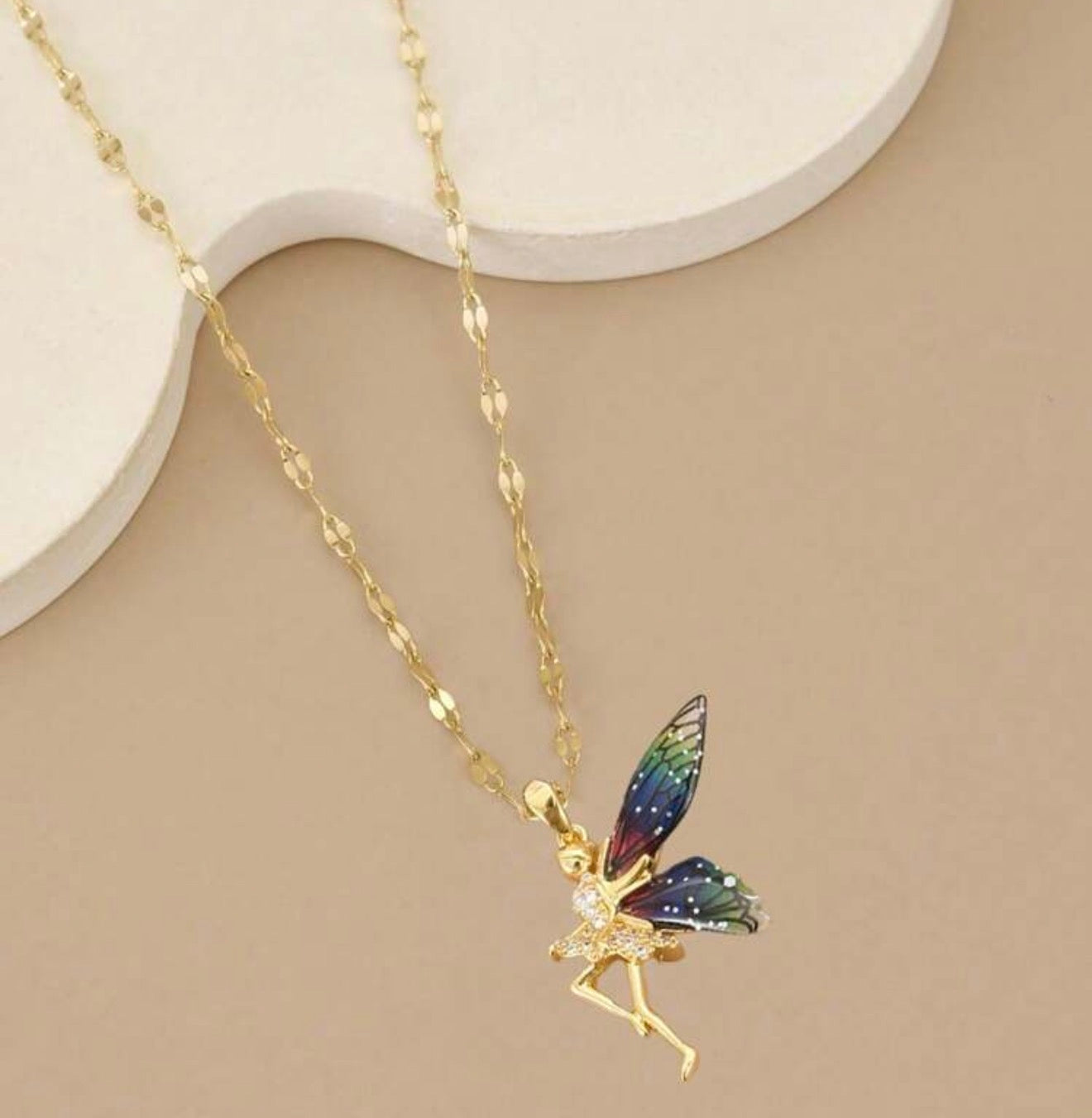 Women Stainless Steel Rhinestone Angel Wings Luxury Necklace