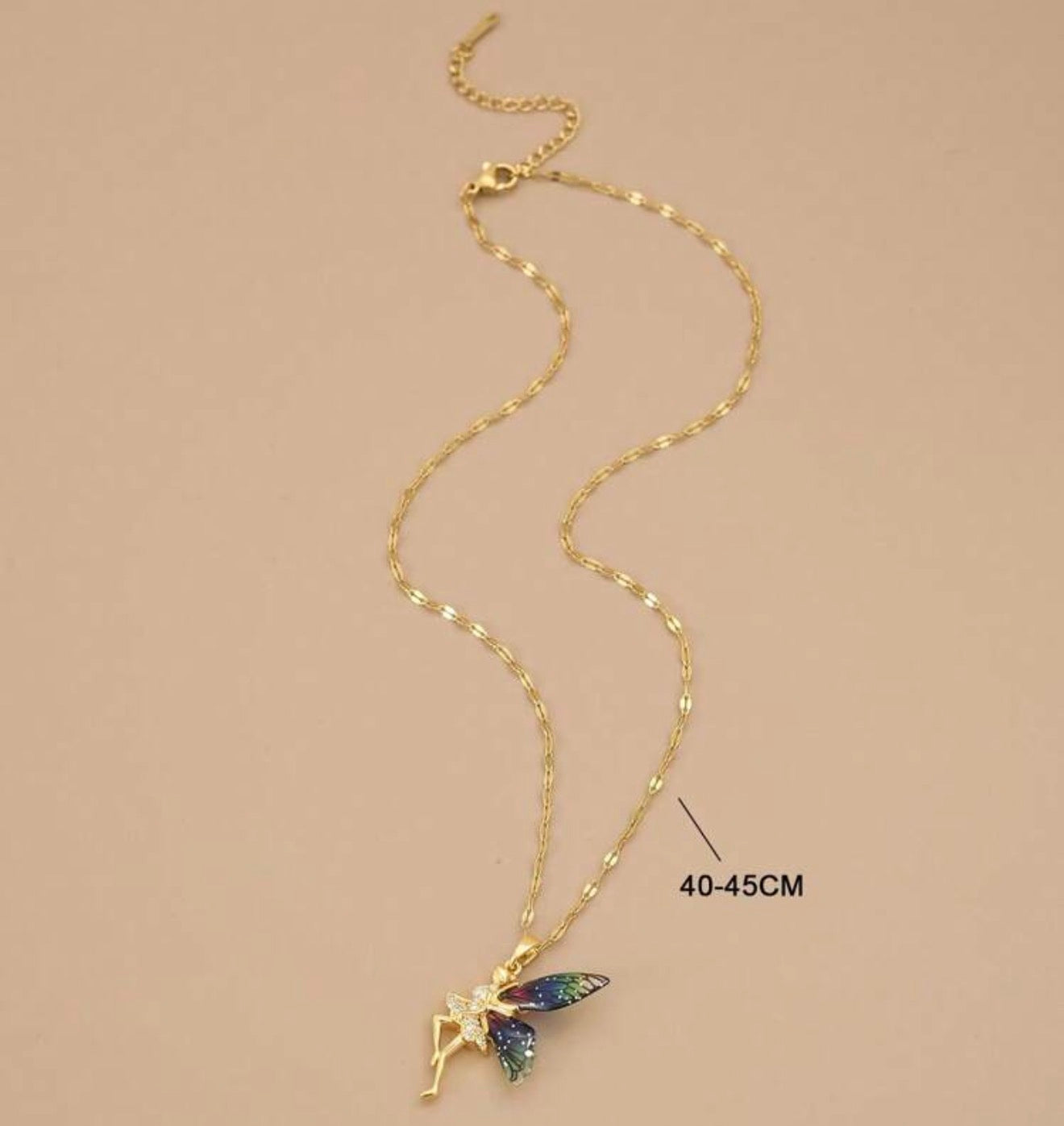 Women Stainless Steel Rhinestone Angel Wings Luxury Necklace