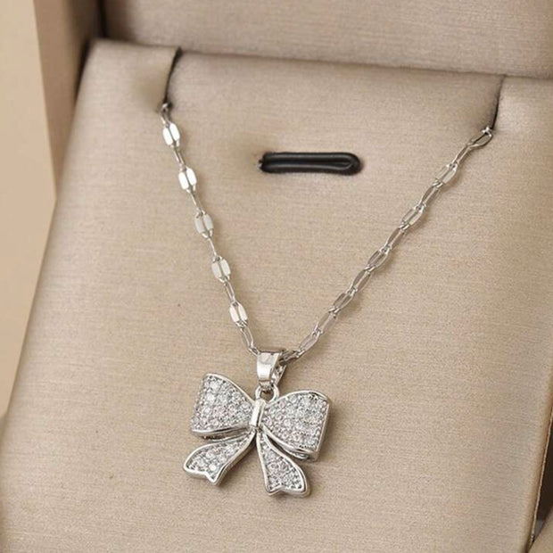 Full Rhinestone Bowknot Stainless Steel Women's Pendant Necklace