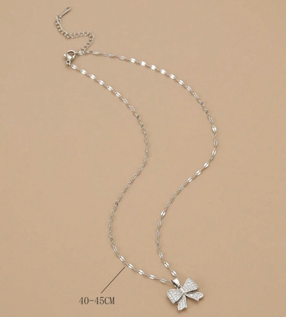 Full Rhinestone Bowknot Stainless Steel Women's Pendant Necklace