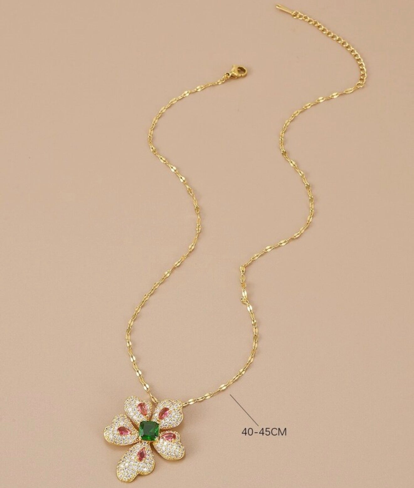 Women Rhinestone Stainless Steel Flower Pendant Necklace