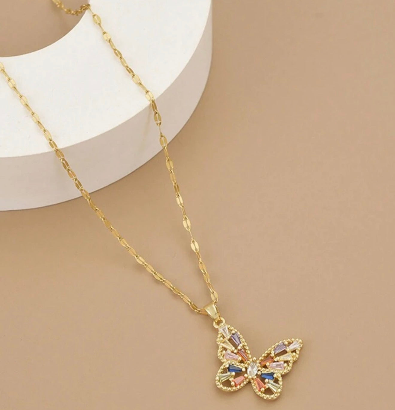 Women Zirconia Butterfly Stainless Steel Necklace