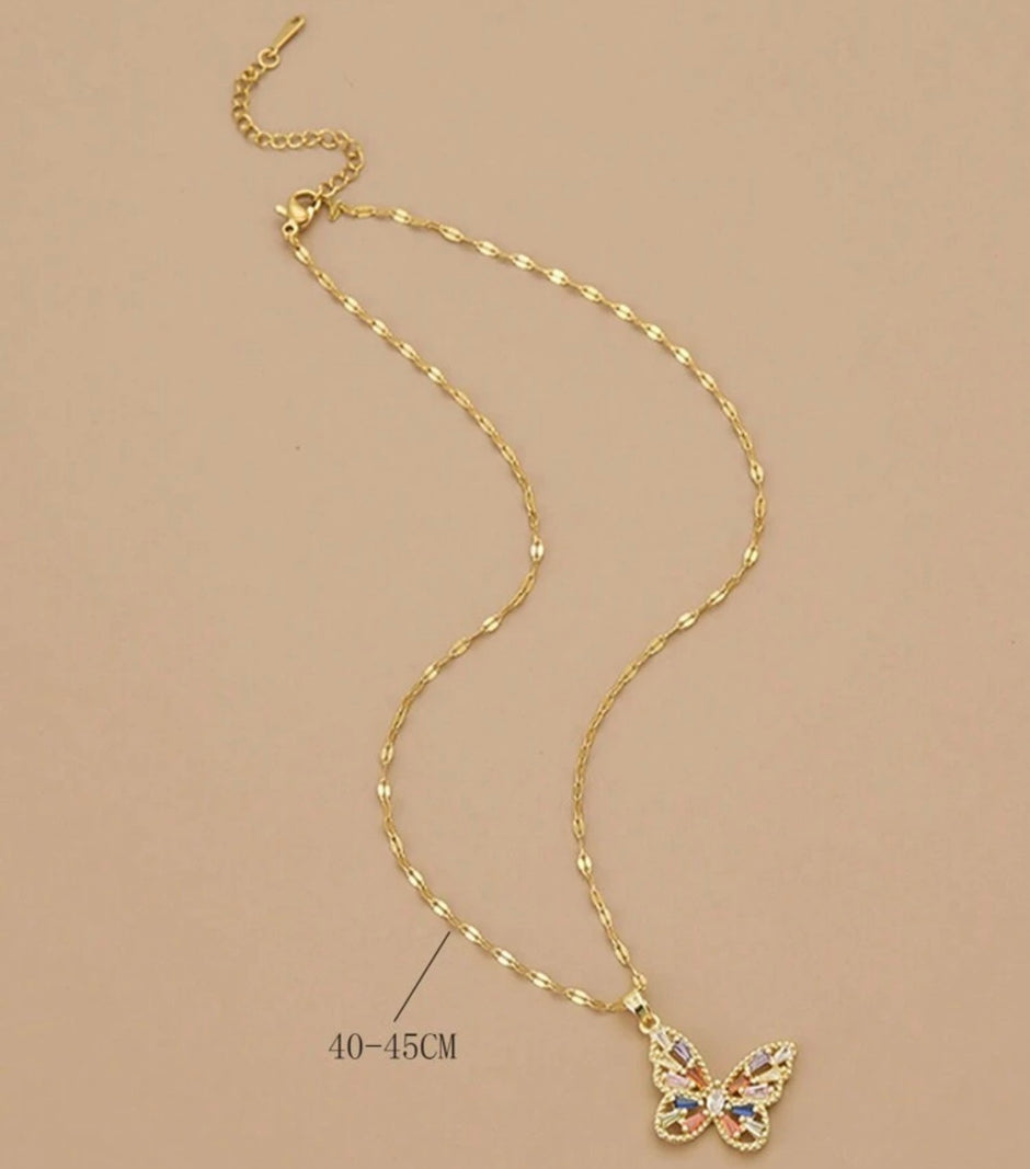 Women Zirconia Butterfly Stainless Steel Necklace