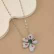 Women Rhinestone Stainless Steel Flower Pendant Necklace