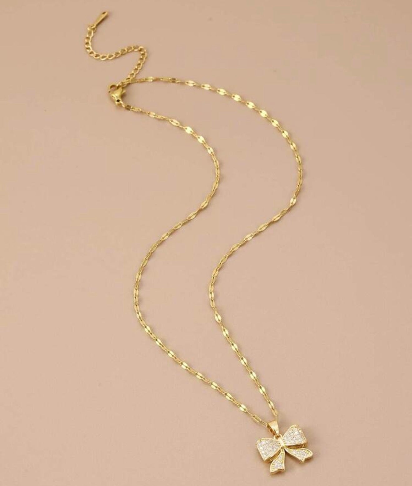 Full Rhinestone Bowknot Stainless Steel Women's Pendant Necklace