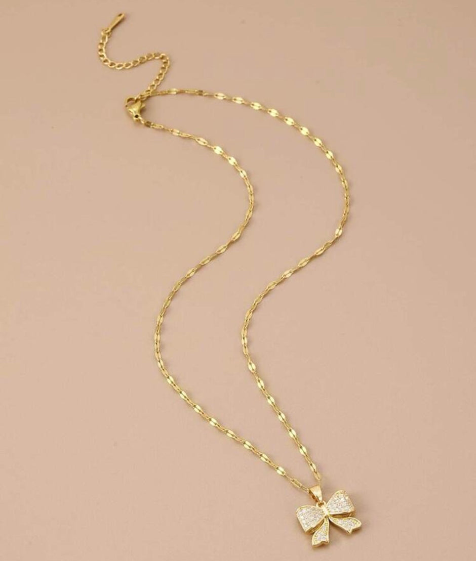 Full Rhinestone Bowknot Stainless Steel Women's Pendant Necklace