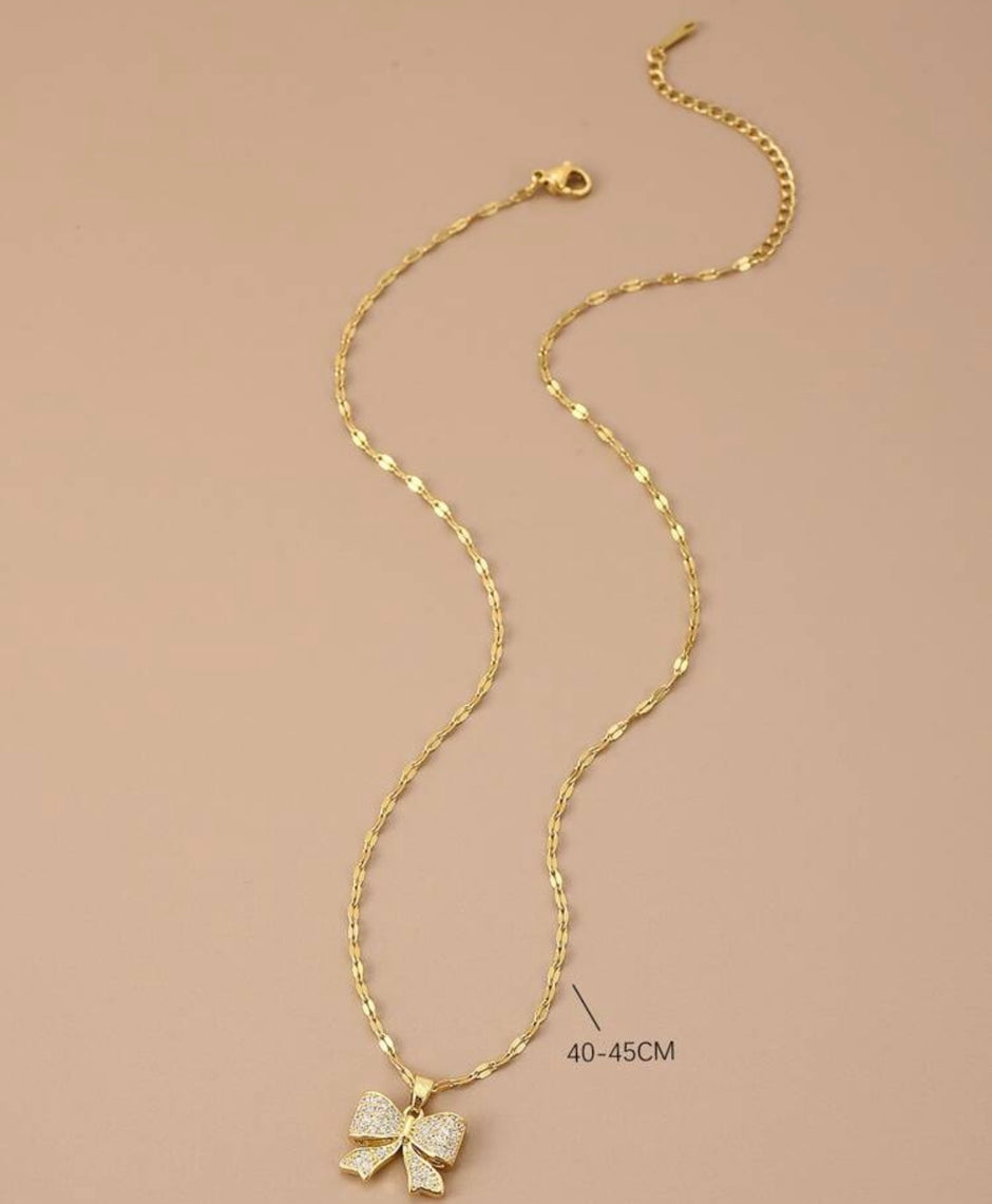 Full Rhinestone Bowknot Stainless Steel Women's Pendant Necklace