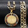 Unisex Colorful Crystal Saint Benedict Stainless Steel Medal Necklace