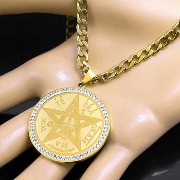 Men Stainless Steel Tetragrammaton Pentagram Necklace