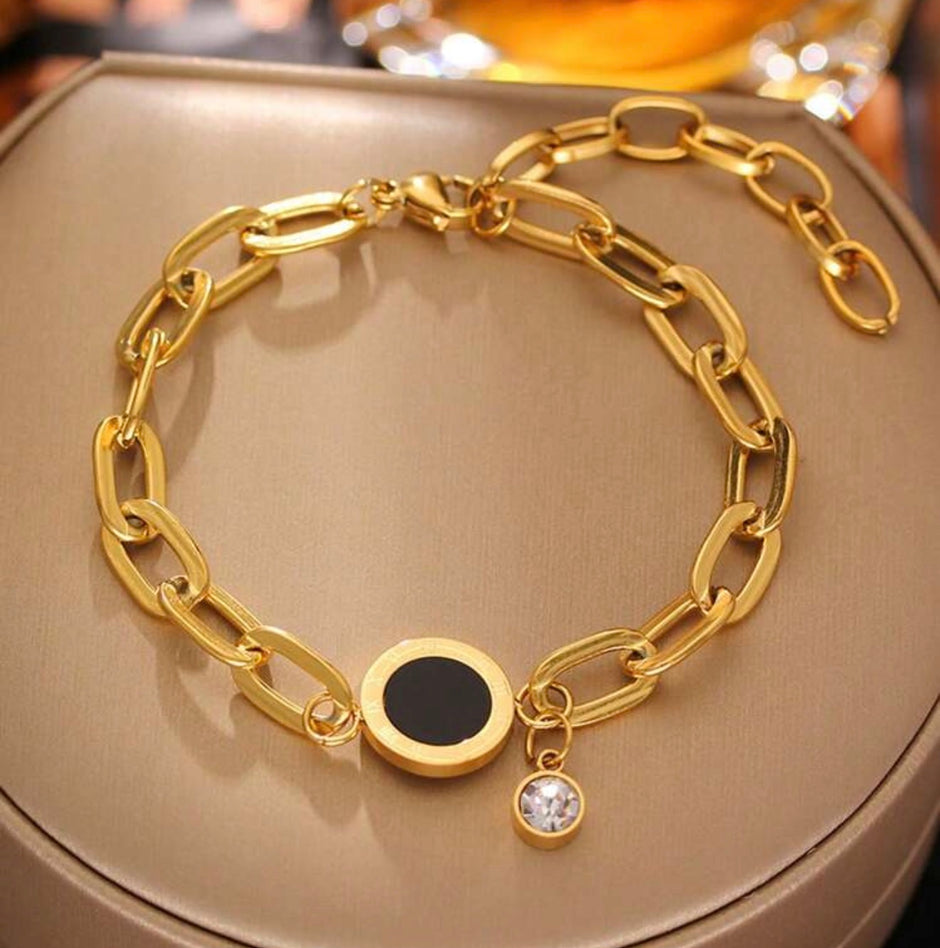 Stainless Steel Waterproof Non-Fading Roman Numeral Rhinestone Bracelet