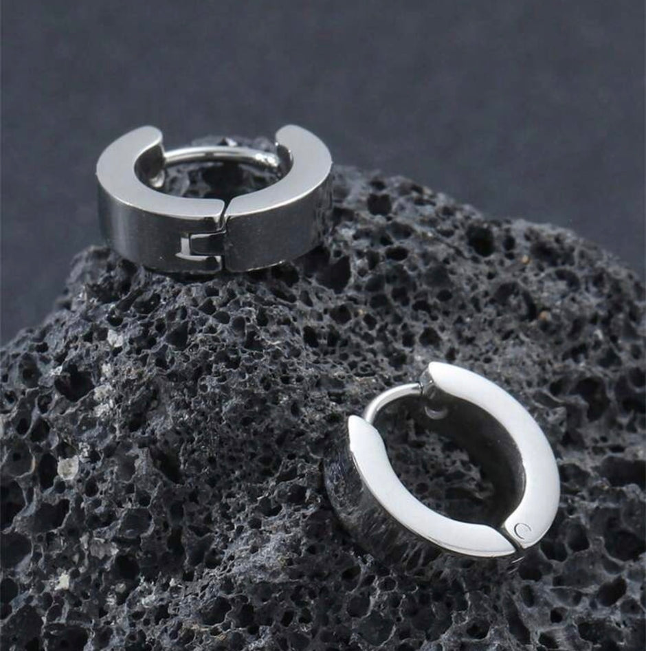 1Pair Men Simple Stainless Steel Silver Earrings