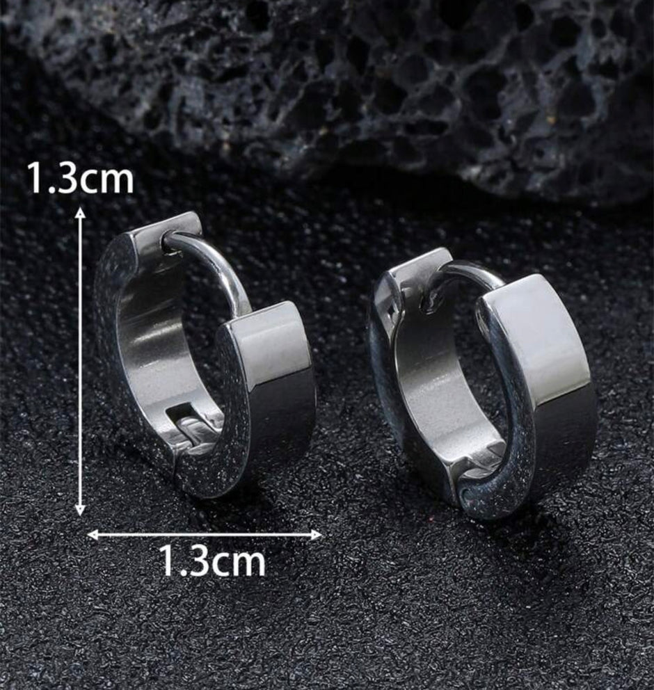 1Pair Men Simple Stainless Steel Silver Earrings