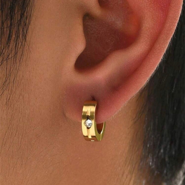 1Pair Men Simple Stainless Steel Gold Earrings