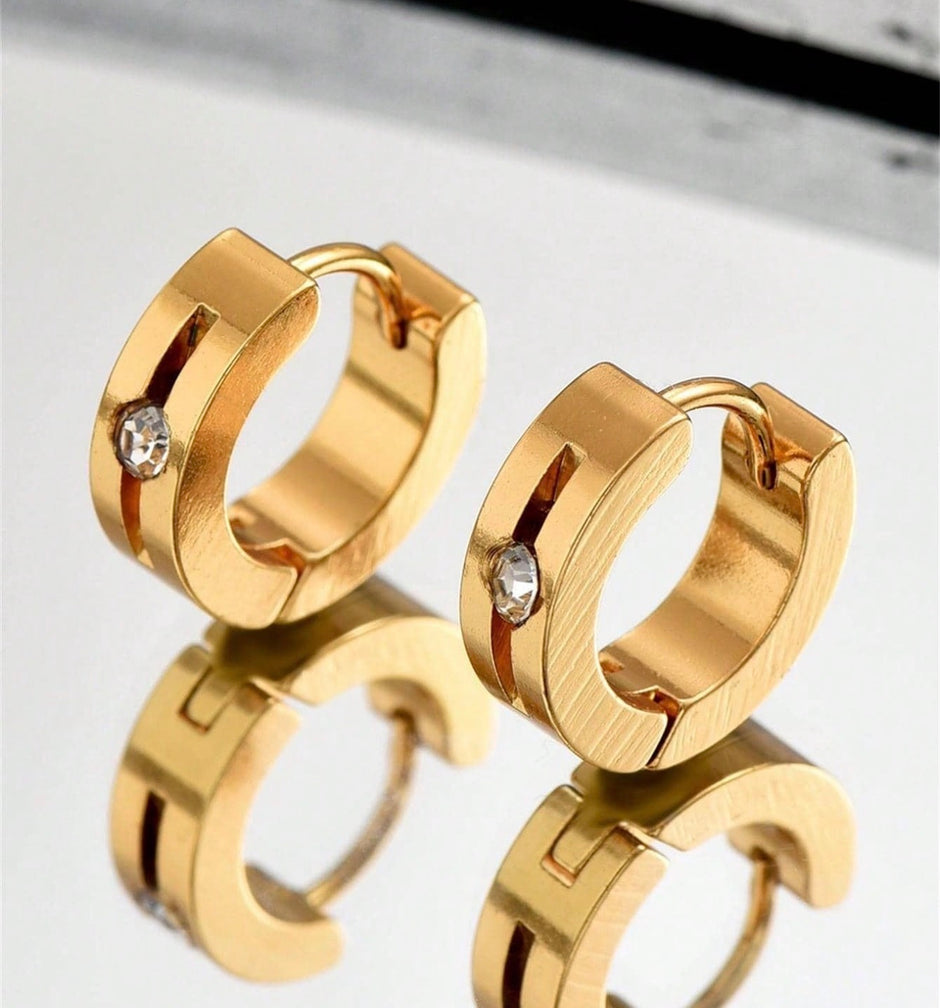 1Pair Men Simple Stainless Steel Gold Earrings