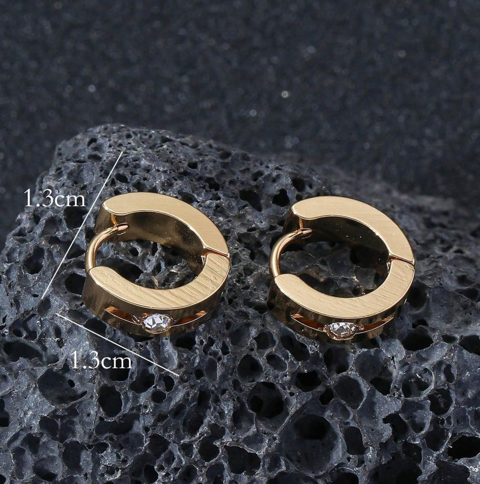 1Pair Men Simple Stainless Steel Gold Earrings
