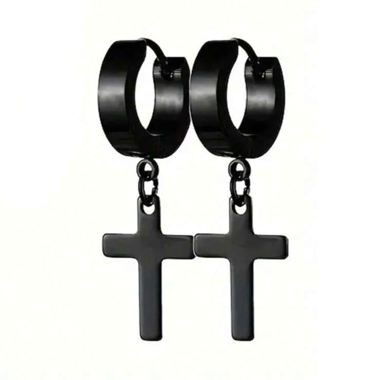 1Pair Men Stainless Steel Cross Design Hoop Earrings