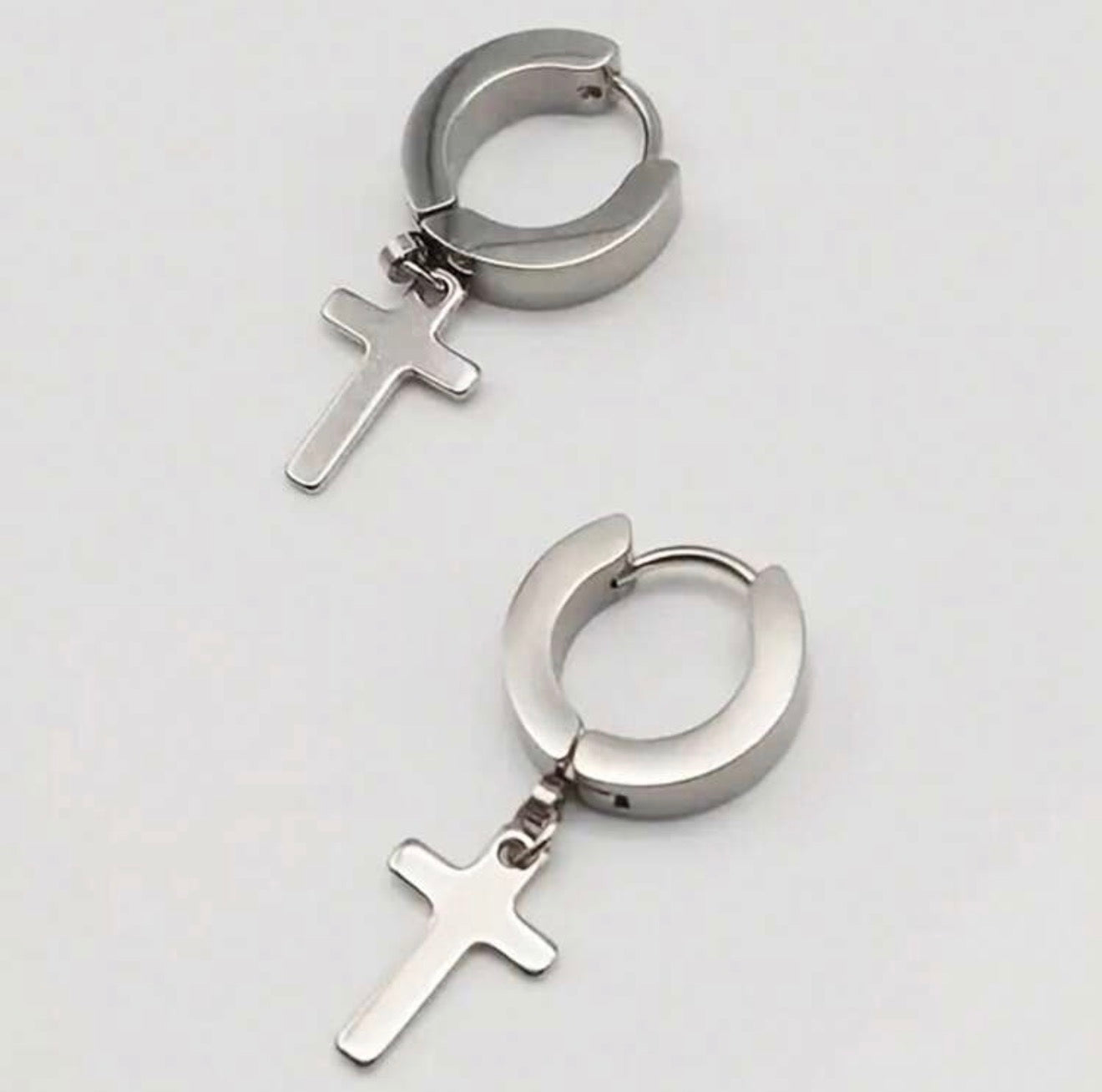 1Pair Men Stainless Steel Cross Design Hoop Earrings