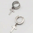 1Pair Men Stainless Steel Cross Design Hoop Earrings