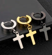 1Pair Men Stainless Steel Cross Design Hoop Earrings