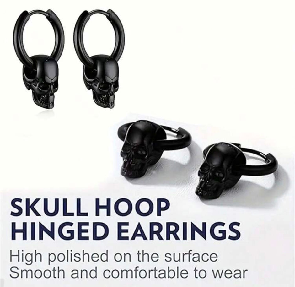 1Pair Men Stainless Steel Vintage Skull Earrings