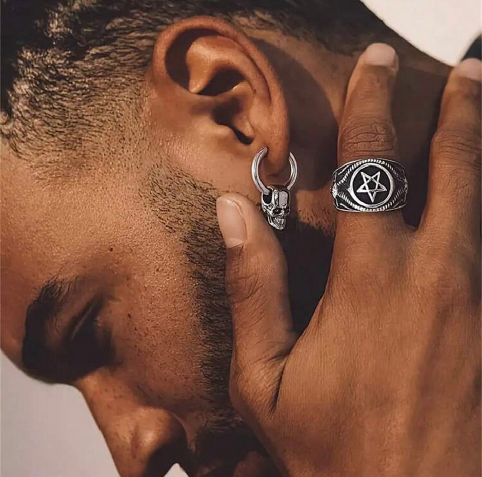 1Pair Men Stainless Steel Vintage Skull Earrings