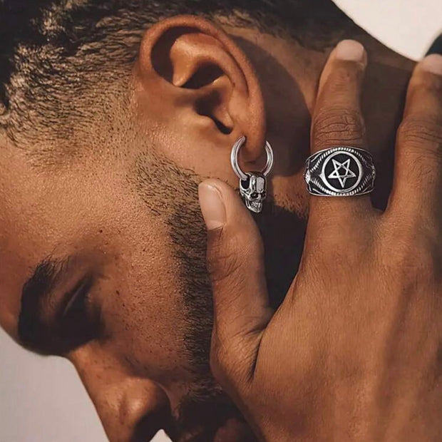 1Pair Men Stainless Steel Vintage Skull Earrings