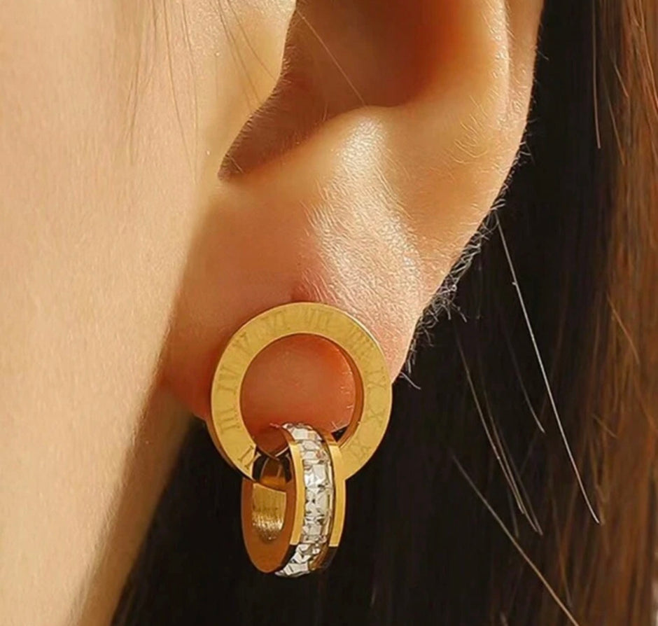 1Pair Stainless Steel Square Cubic Zirconia Earring