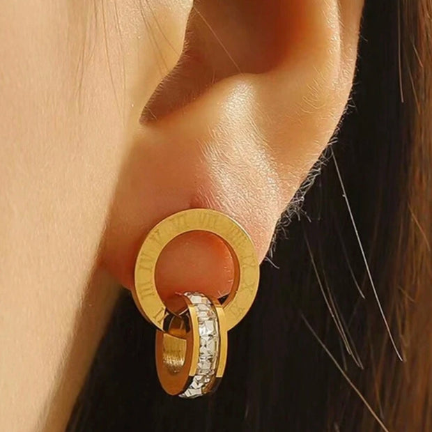 1Pair Stainless Steel Square Cubic Zirconia Earring