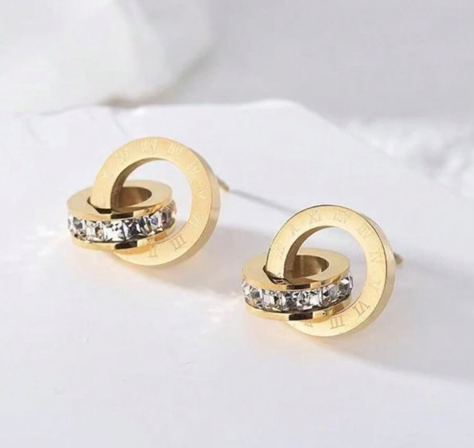 1Pair Stainless Steel Square Cubic Zirconia Earring