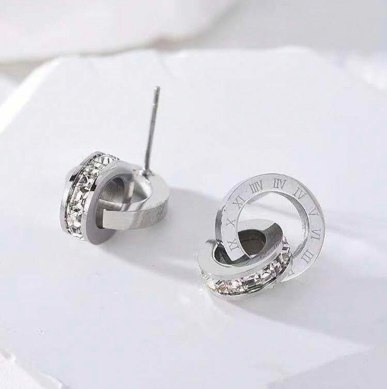 1Pair Stainless Steel Square Cubic Zirconia Earring