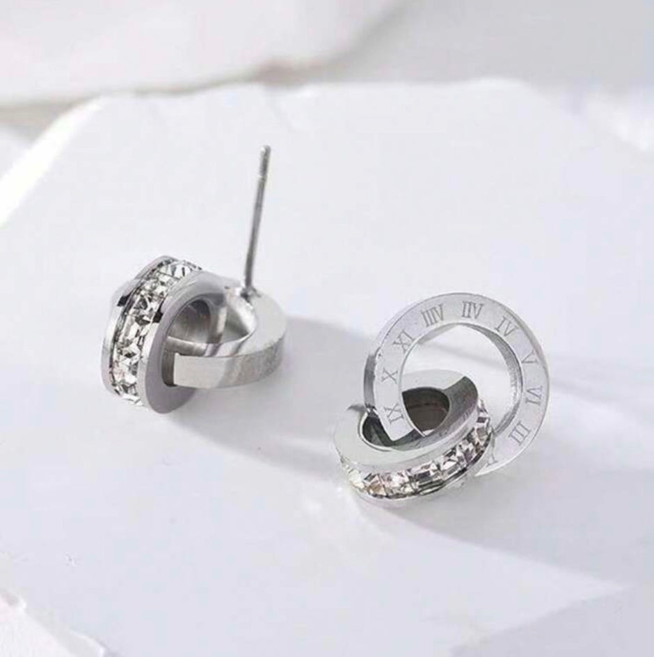 1Pair Stainless Steel Square Cubic Zirconia Earring