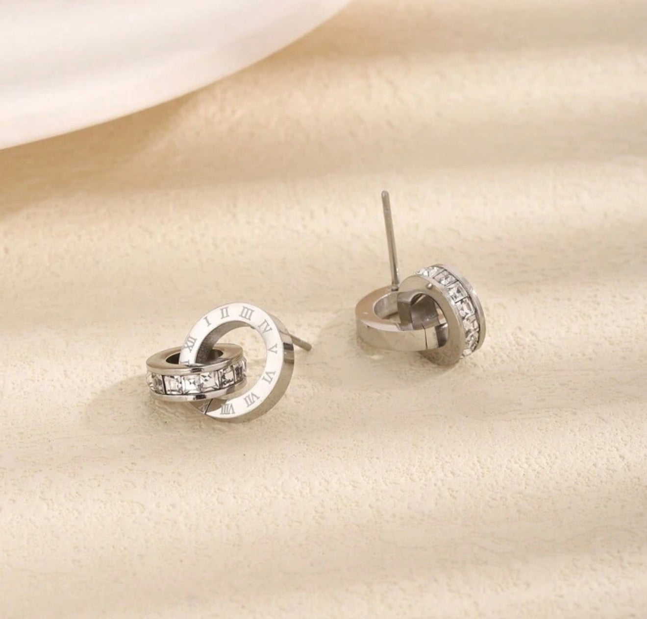1Pair Stainless Steel Square Cubic Zirconia Earring