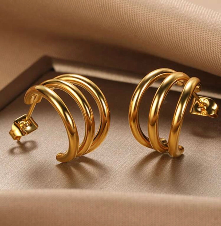 1Pair Women Stainless Steel C-shaped Curved Line Earrings