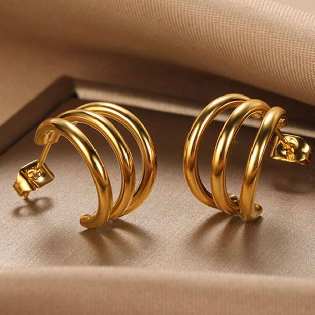 1Pair Women Stainless Steel C-shaped Curved Line Earrings