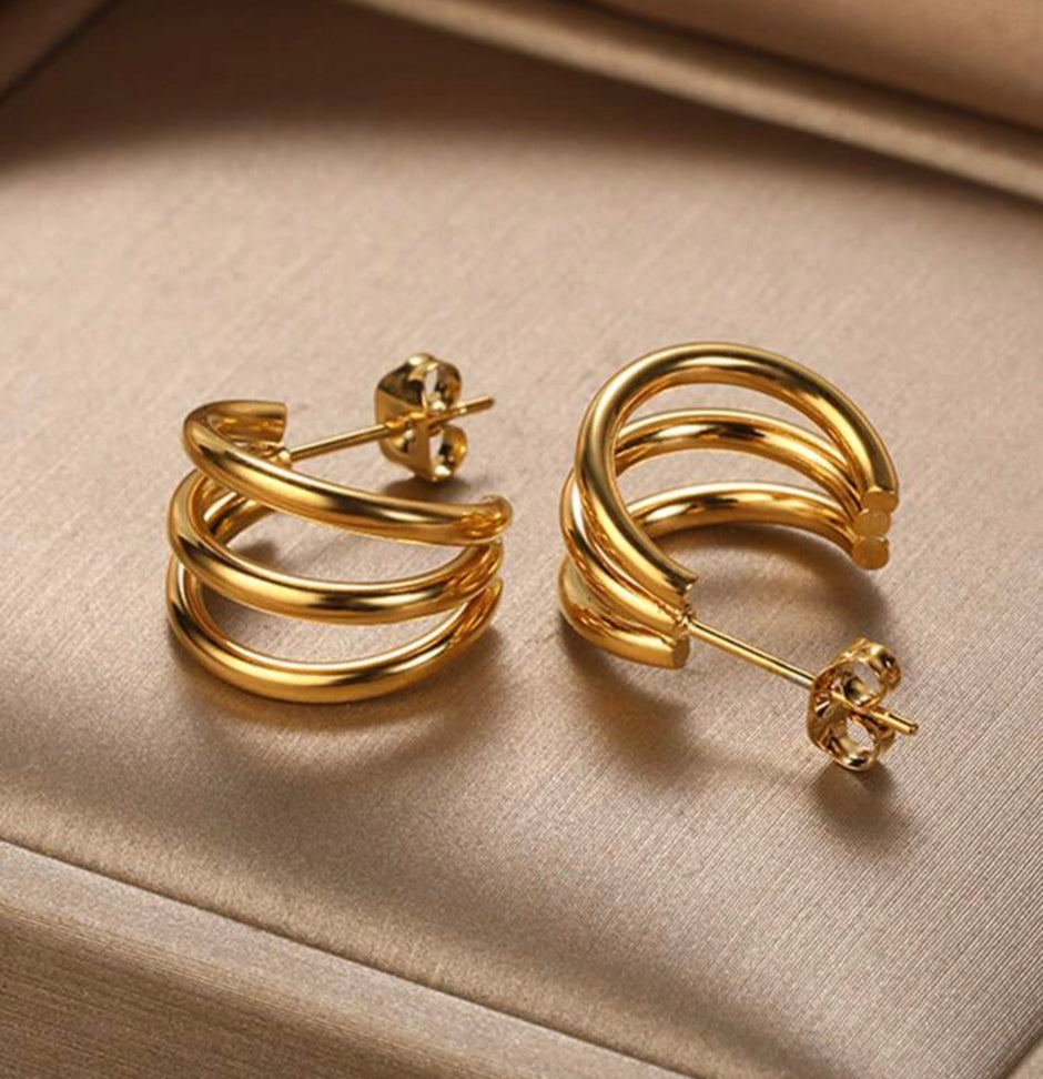 1Pair Women Stainless Steel C-shaped Curved Line Earrings