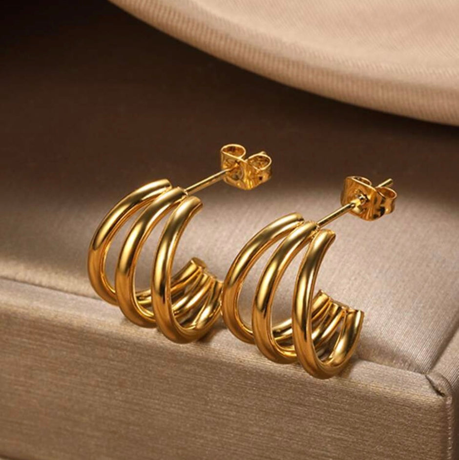 1Pair Women Stainless Steel C-shaped Curved Line Earrings