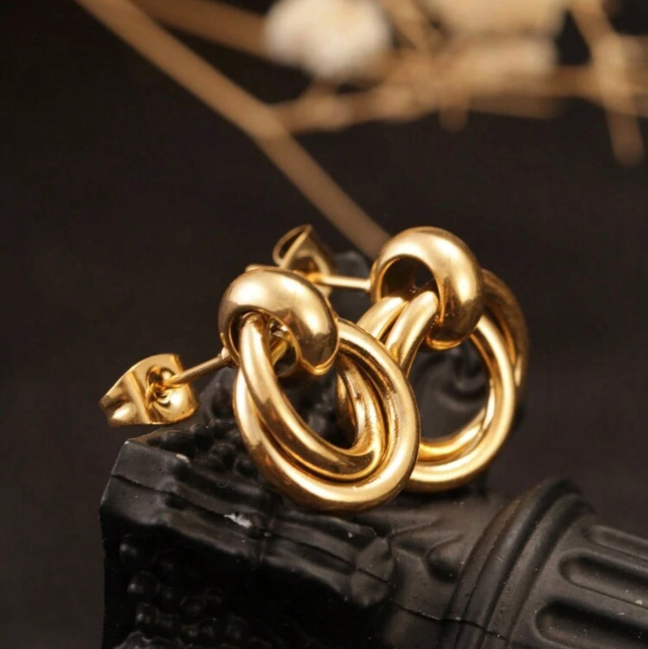 1Pair Women Stainless Steel Twisted Hoop Earrings