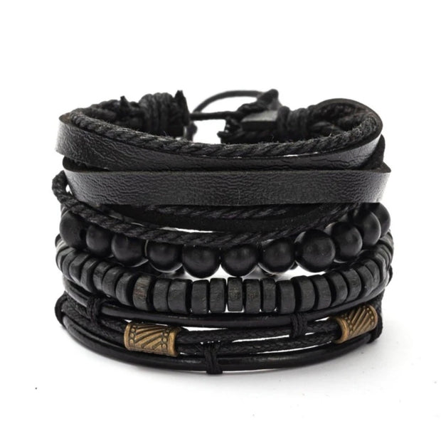 4Pcs Fashionable Multilayer Wooden Beaded Bracelet