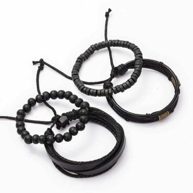 4Pcs Fashionable Multilayer Wooden Beaded Bracelet