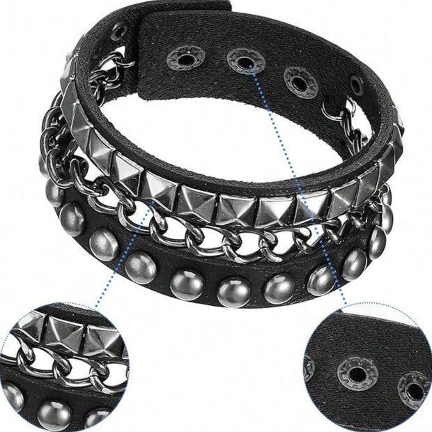 Unisex Punk Leather Cuff Goth Bracelet