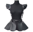 Women Black Fashion Leather Body Harness Belt Skirt With Ruffle