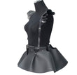 Women Black Fashion Leather Body Harness Belt Skirt With Ruffle