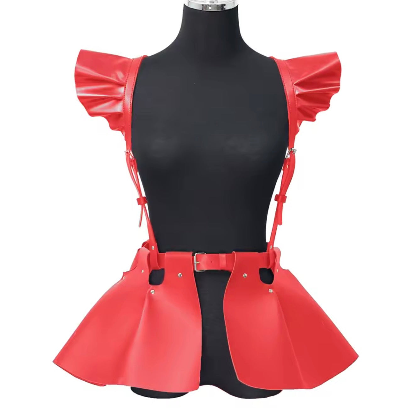 Women Fashion Leather Body Harness Belt Skirt With Ruffle