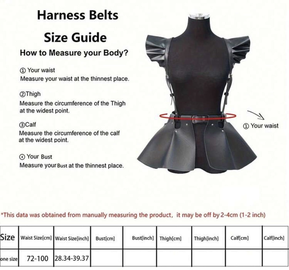 Women Black Fashion Leather Body Harness Belt Skirt With Ruffle