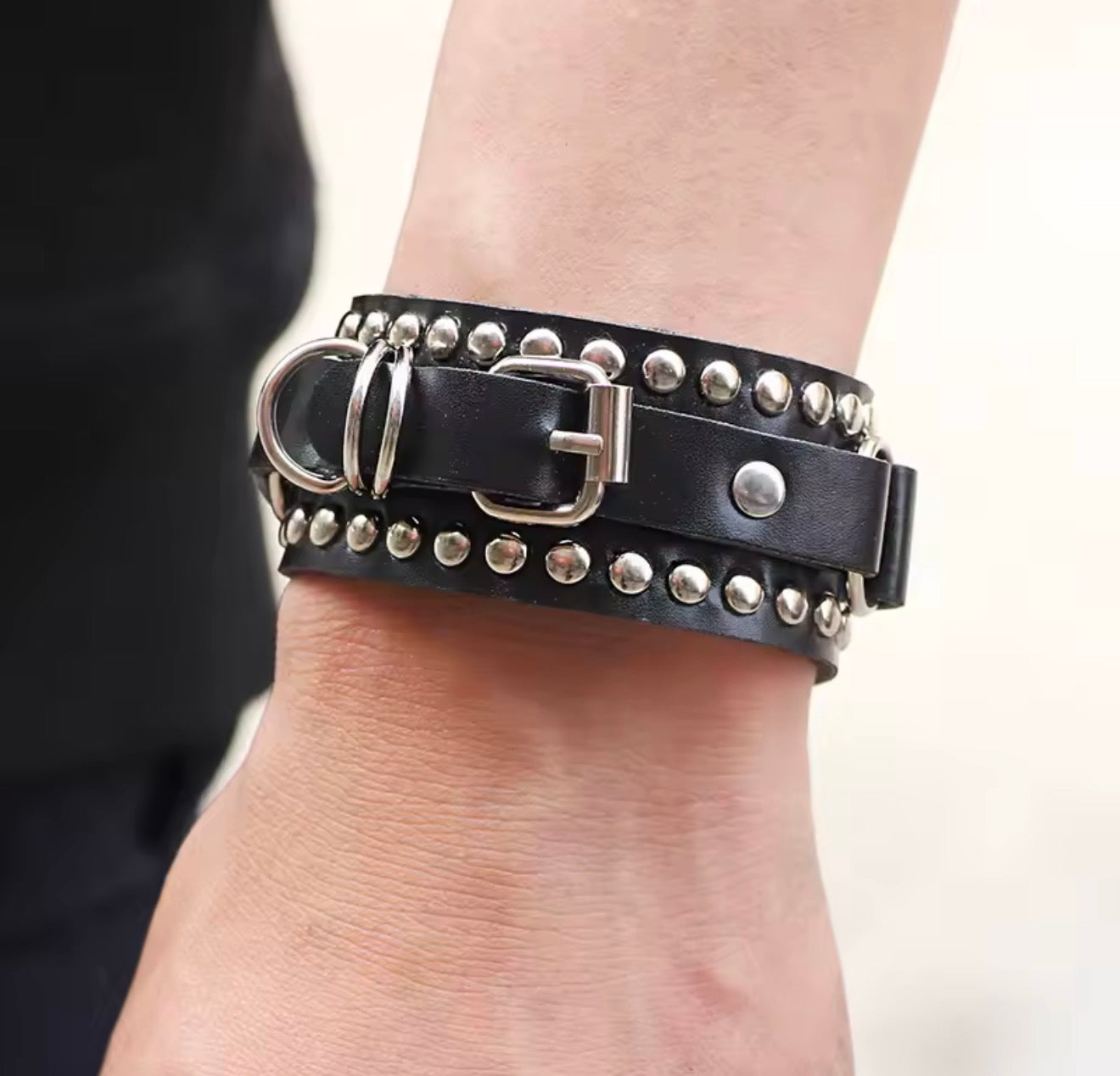 Black Leather Wristband Cuff Goth Gothic Punk Bracelets