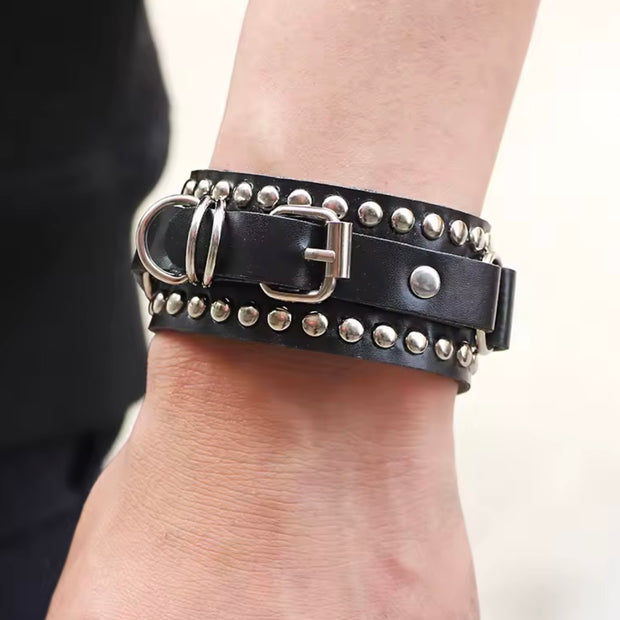 Black Leather Wristband Cuff Goth Gothic Punk Bracelets