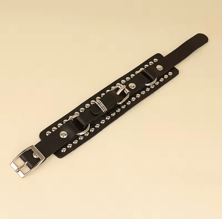 Black Leather Wristband Cuff Goth Gothic Punk Bracelets