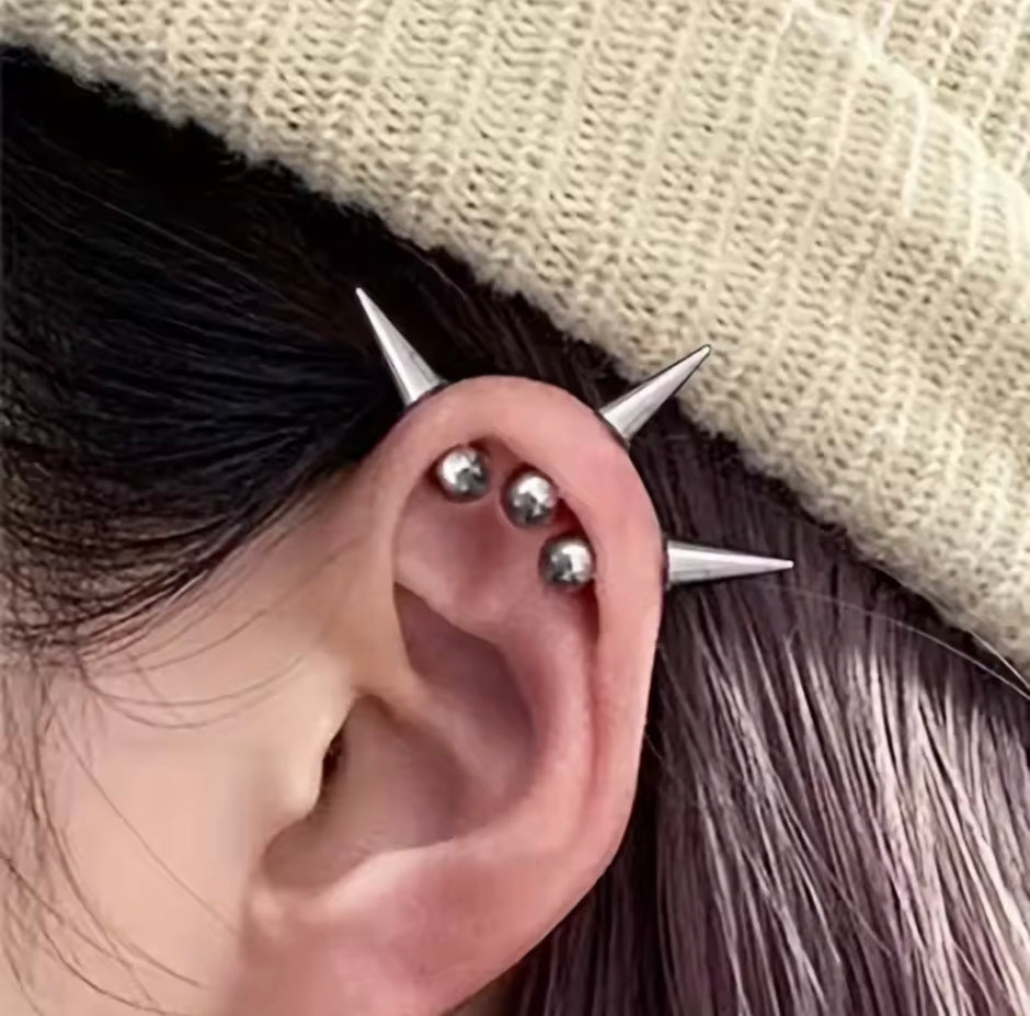 3Pcs/Lot Punk Rock Stainless Steel Spike Helix Stud Earrings