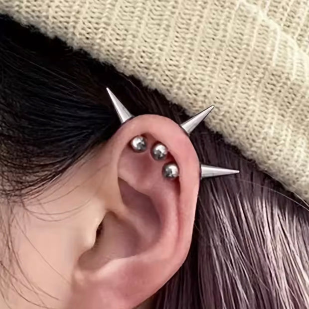 3Pcs/Lot Punk Rock Stainless Steel Spike Helix Stud Earrings